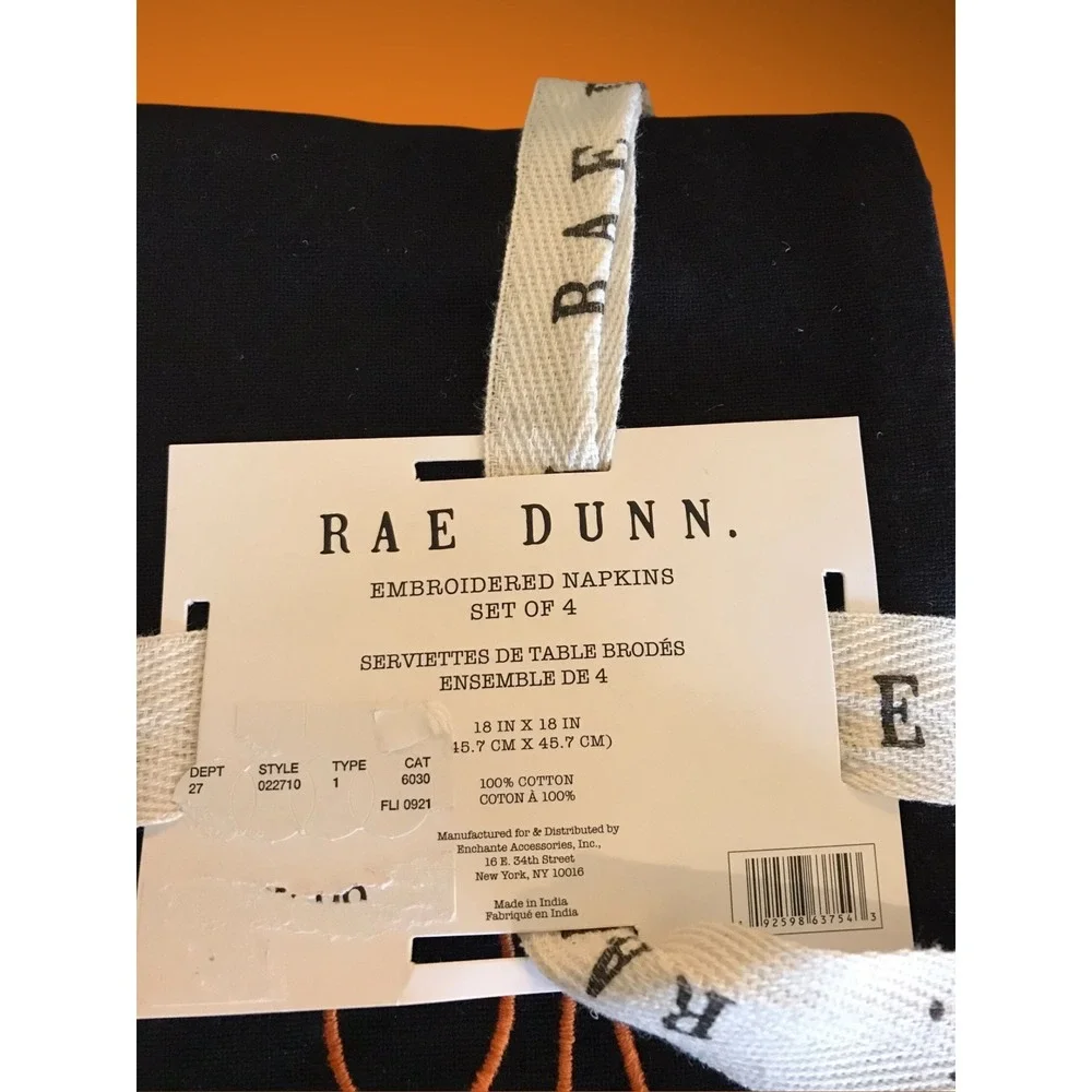 4pc Rae Dunn Halloween Black Napkin Set Trick or‎ Treat Spooky Boo Trick Treat